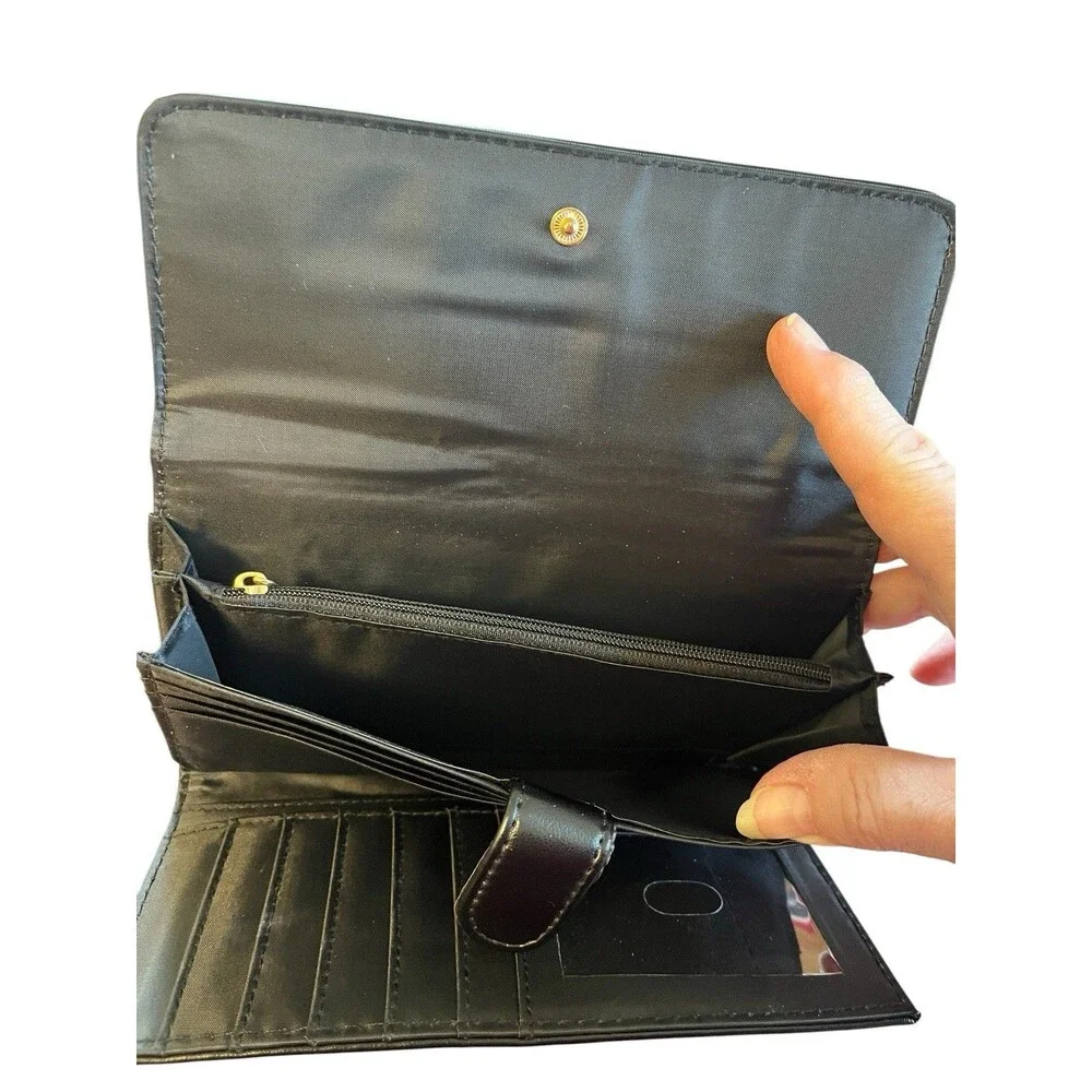 Time And Tru Black Folding Wallet for Women with Zipper, ID Window, Card Slots